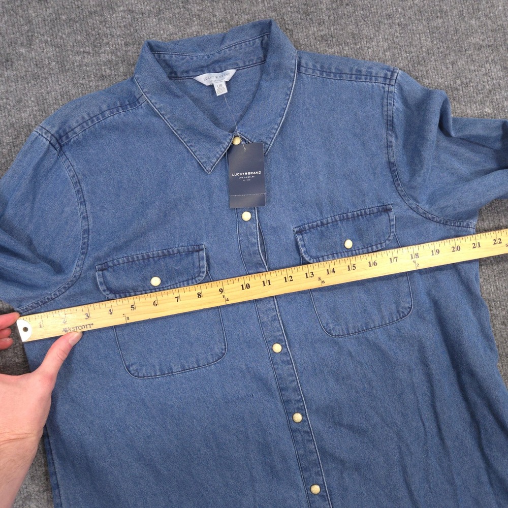 Lucky Brand Denim Shirt Womens L Blue Pearl Snap Western Cowgirl Outdoor Ranch - Picture 4 of 11
